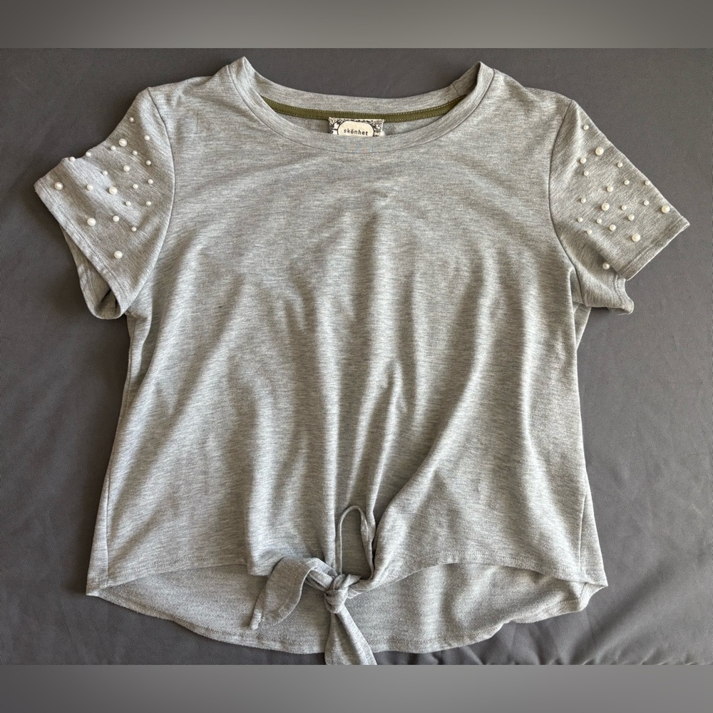 Tie Front Pearl Embellished Knit Top